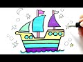 How to Draw a Ship Drawing, Painting, Coloring for Kids and Toddlers | Learn Easy Drawing