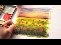 Watercolor Painting for beginners | Poppy Field Landscape Scenery | #Watercolor tutorial landscape