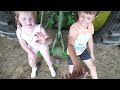 Playing with rocks in mud | Kids exploring the forest | Tractors for kids